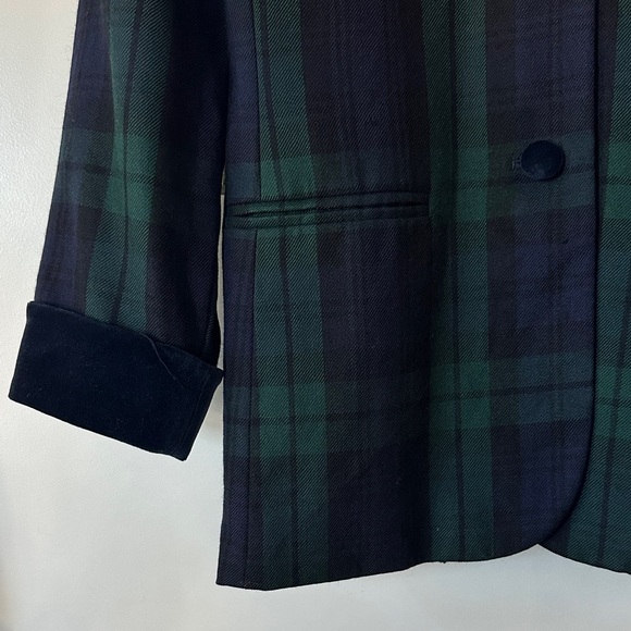 KASPER FOR A.S.L. | Vintage Purple Green & Blue Plaid Blazer with Velour Detail - Picture 7 of 16